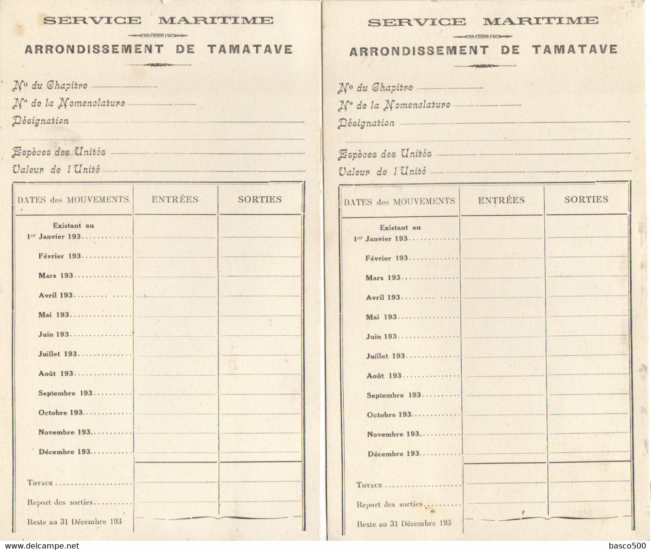 1930's TAMATAVE (MADAGASCAR) Service Maritime 2 Cartes Entrées & Sorties - Sonstige & Ohne Zuordnung