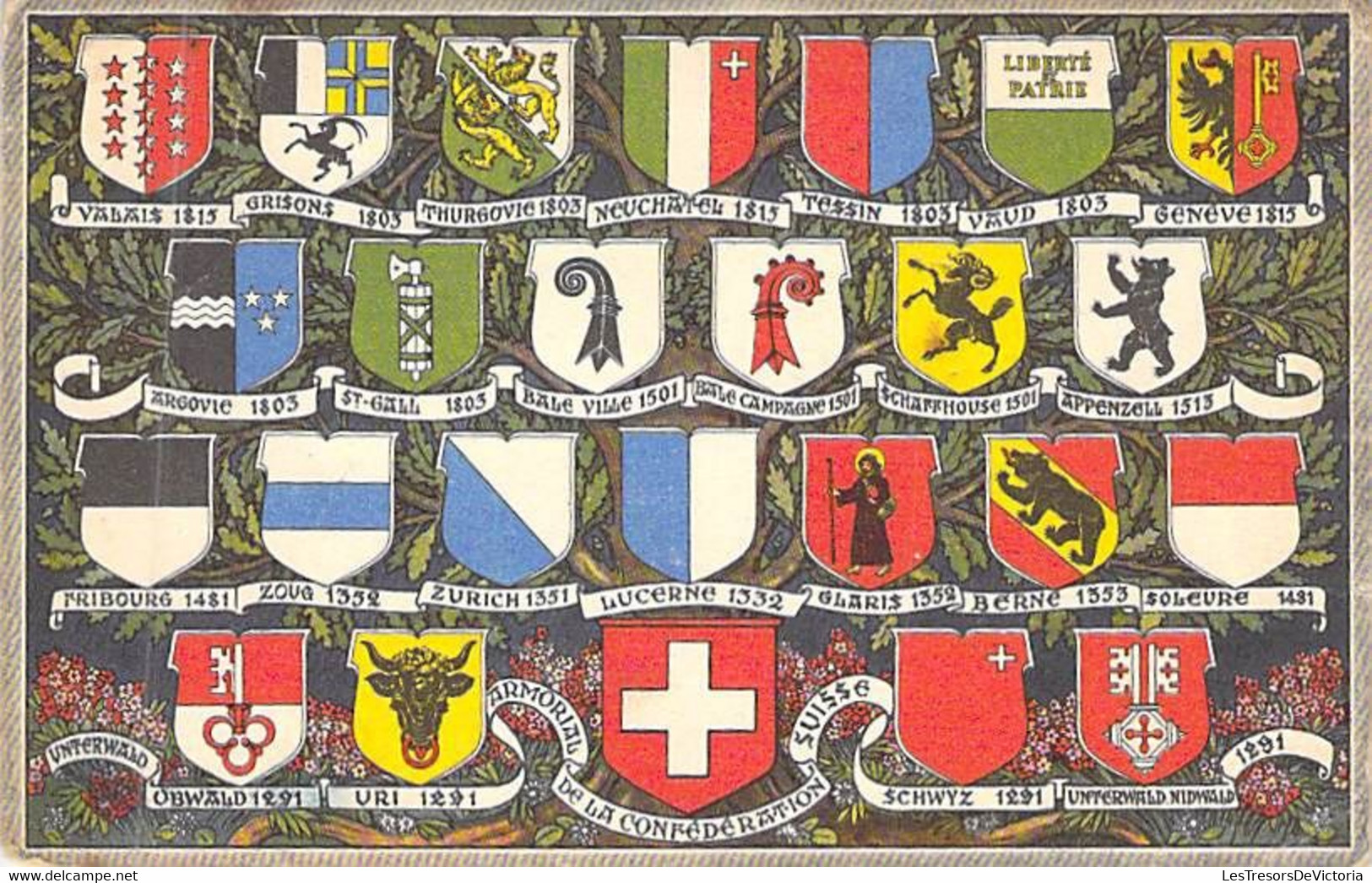 Suisse - Blasons Des Cantons De Suisse - Colorisé - Edit. G. Jaeger - Oblitéré 1949  - Carte Postale Ancienne - St. Anton