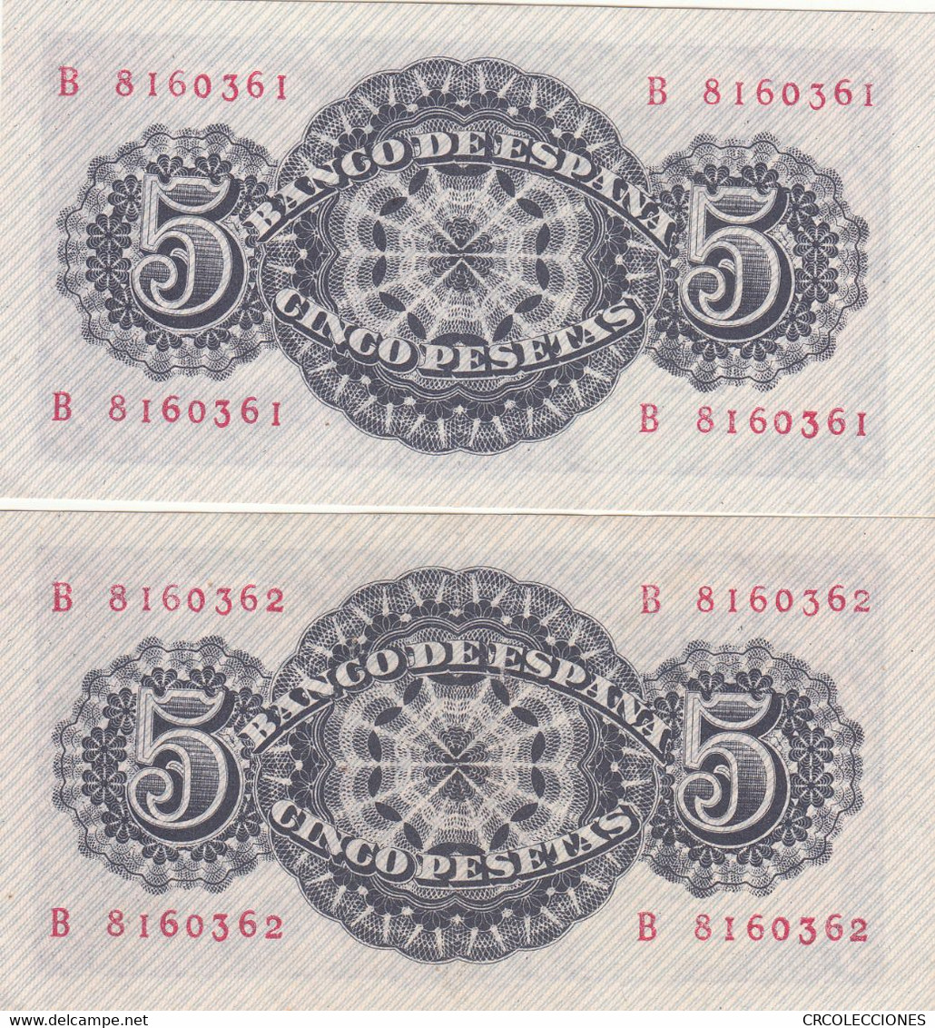 CRBS0642 PAREJA CORRELATIVA BILLETES ESPAÑA 5 PESETAS 1947 SIN CIRCULAR - 5 Pesetas