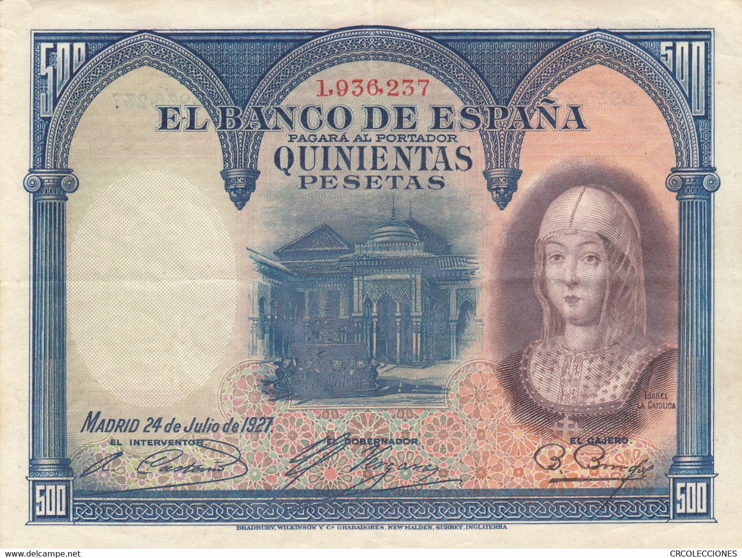 CRBS0666 BILLETE ESPAÑA 500 PESETAS 1927 MBC+ - 500 Pesetas