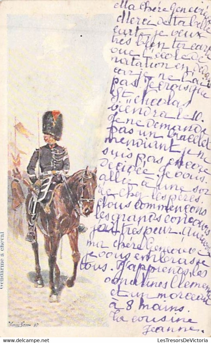 Fantaisies - Gendarmerie à Cheval - Signé Louis Géon - Colorisé - Précurseur - Carte Postale Ancienne - Men