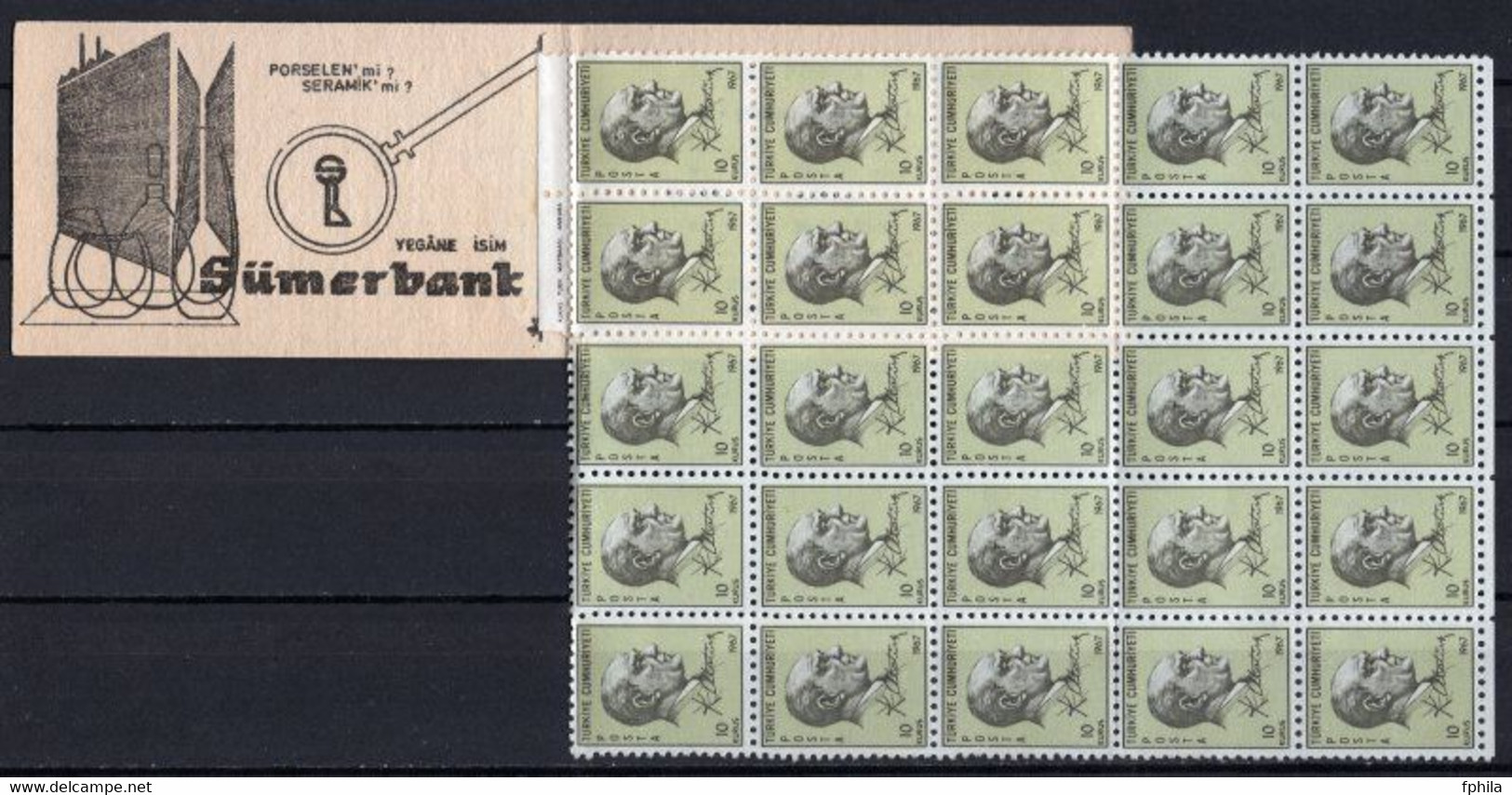 1967 TURKEY ATATURK REGULAR ISSUE STAMPS 25x10k BOOKLET MNH ** - Carnets