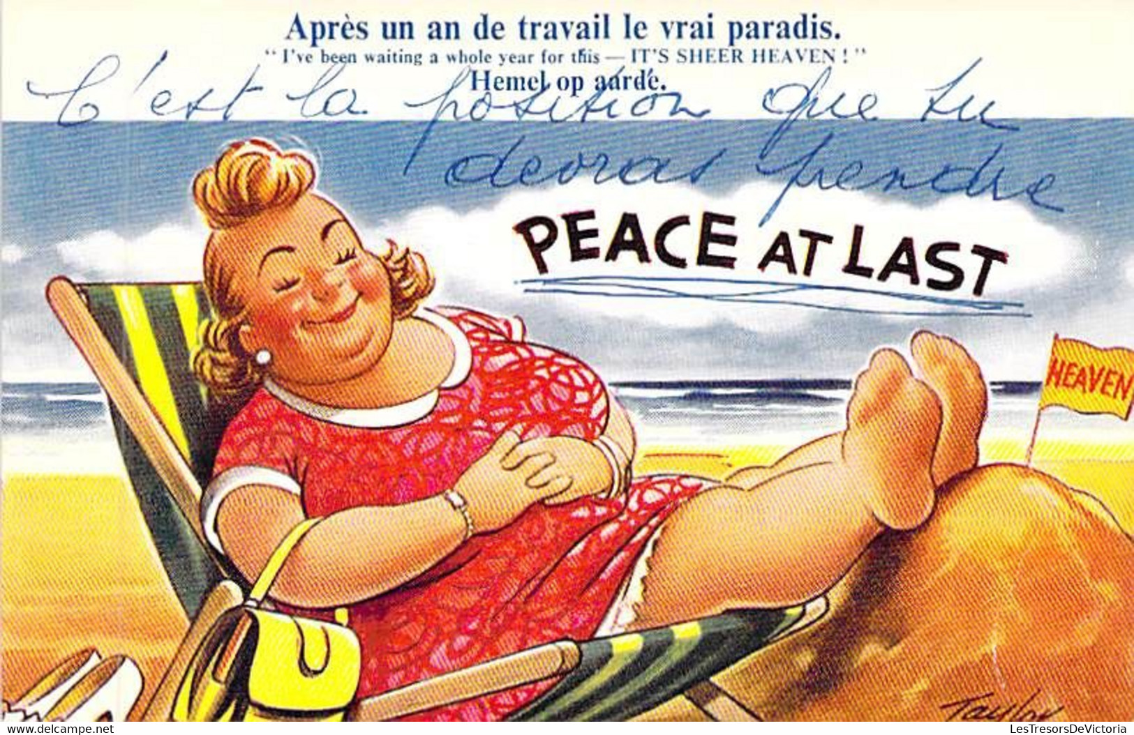 Fantaisies - Humour - Femme Sur La Plage - Relax - Paece At Last - Taylor - Edit. Bamforth - Carte Postale Ancienne - Altri & Non Classificati
