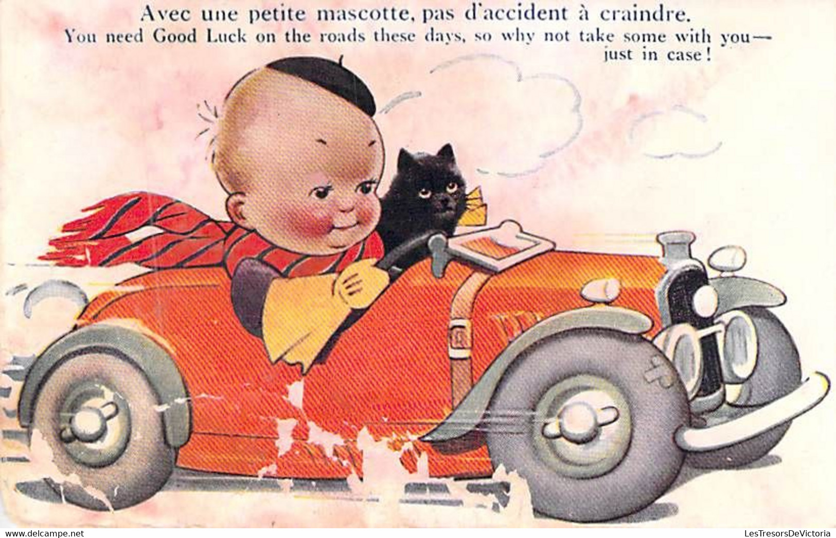 Fantaisies - Humour - Bébé Qui Conduit Une Voiture Avec Un Chat à Bord - Edit. Bamforth - Carte Postale Ancienne - Bébés