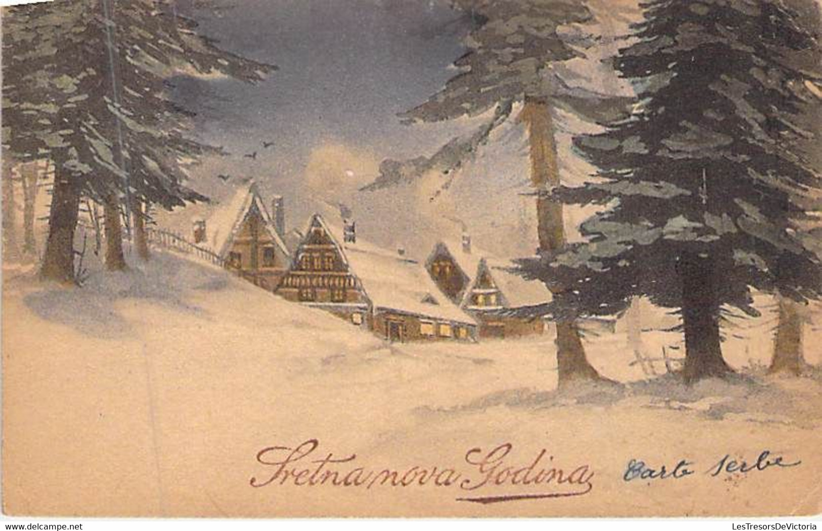 Fantaisies - Carte Serbe - Sretna Nova Godina -  Paysage Sus La Neige - Oblitéré Liège 1921 - Carte Postale Ancienne - Altri & Non Classificati