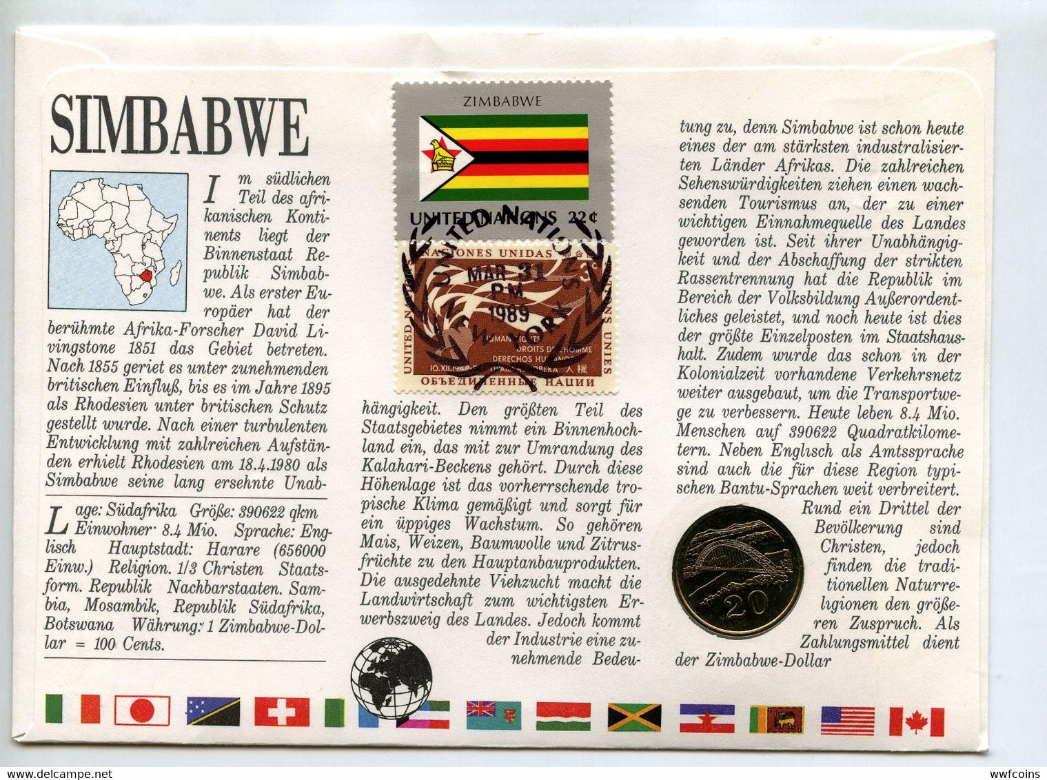 LETTERA UNITED NATIONS ZIMBABWE COSTUME TRADIZIONALE AFRICA WARRIOR GUERRIERO LANCIA SCUDO - Simbabwe