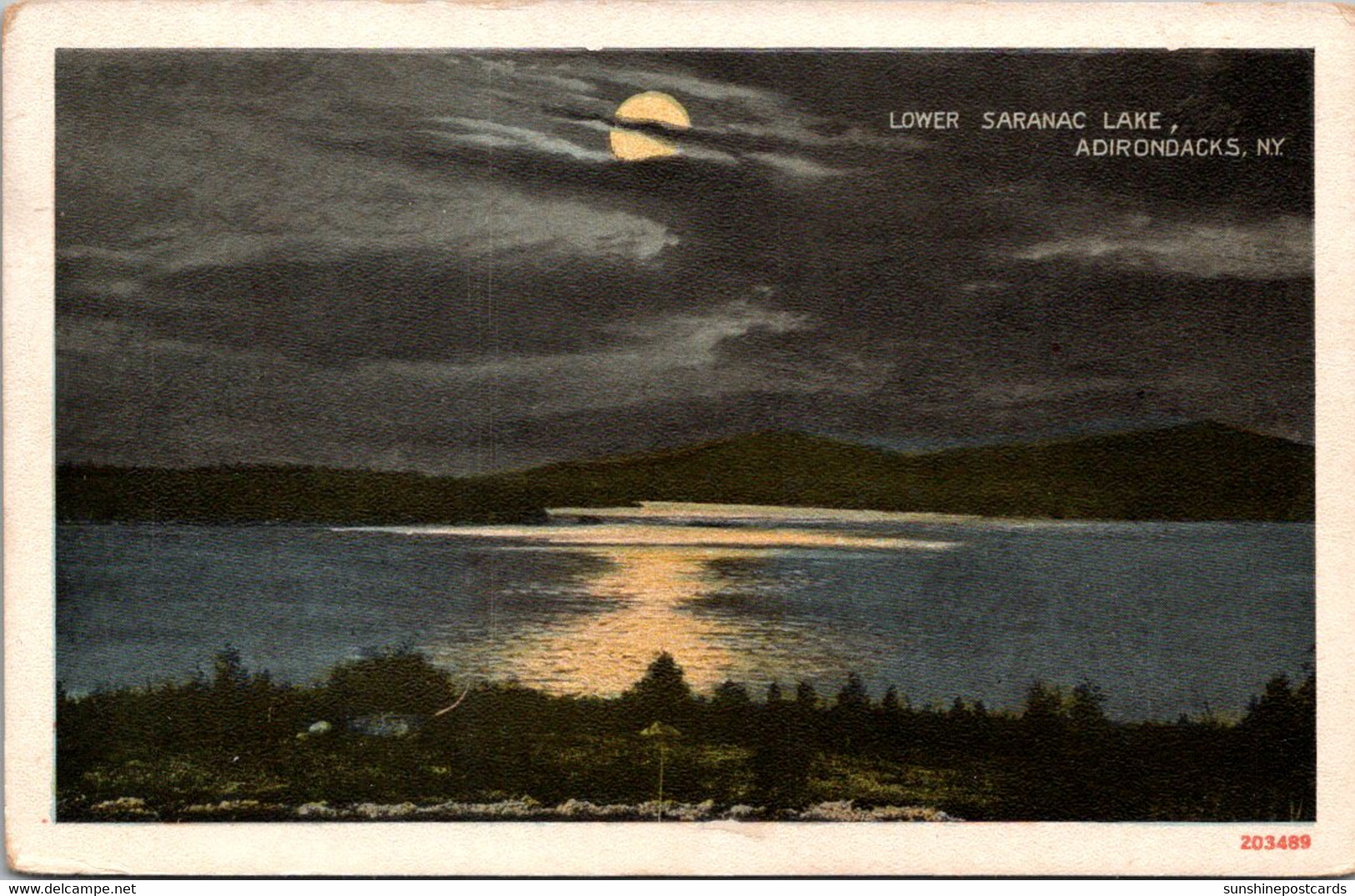 New York Adirondacks Full Moon Over Lower Saranac Lake - Adirondack