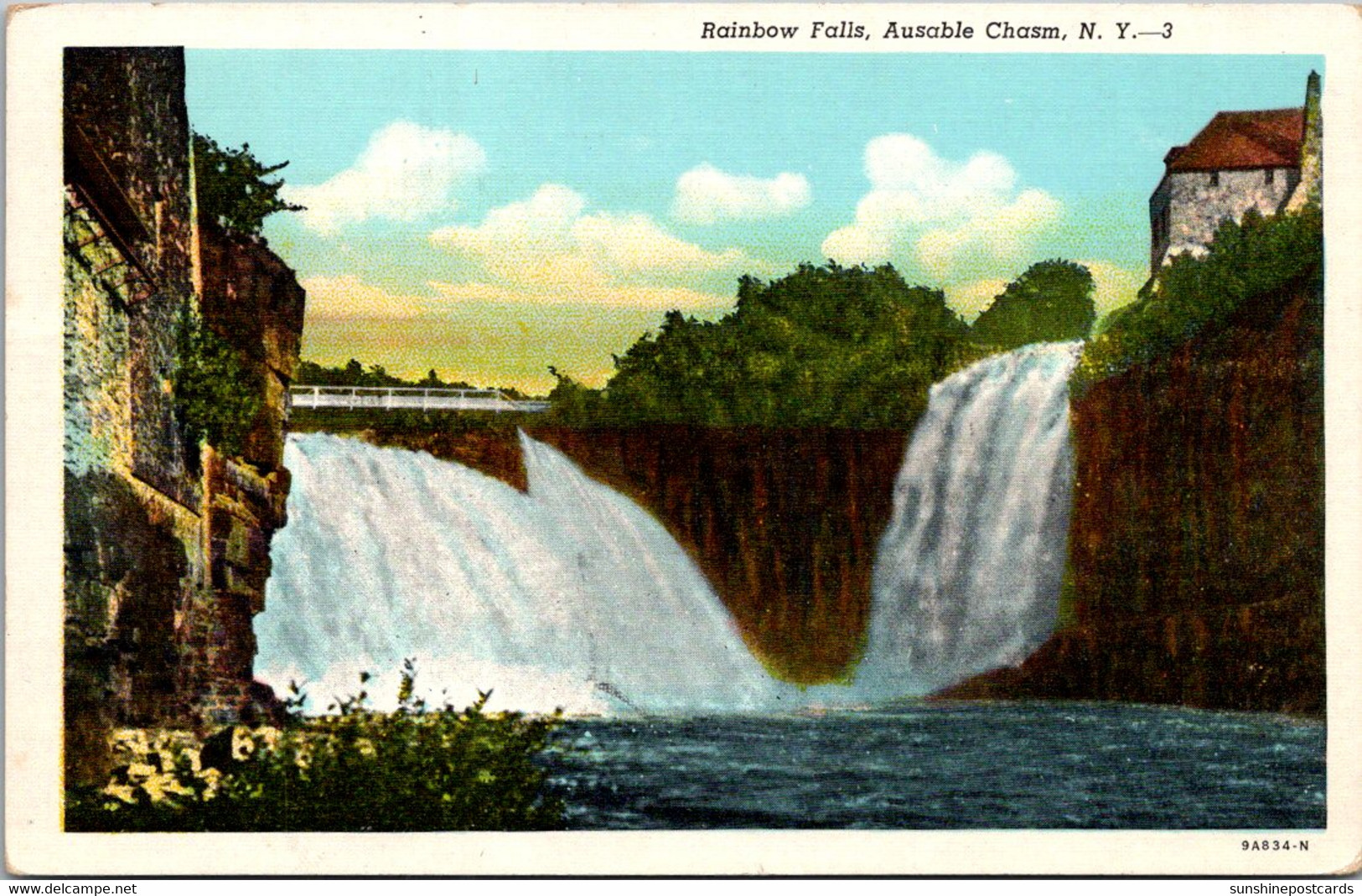 New York Adirondacks Ausable Chasm Rainbow Falls 1948 Curteich - Adirondack