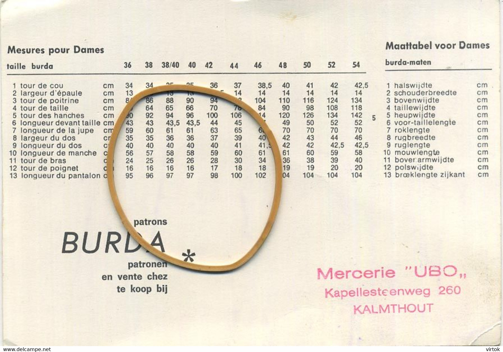 Kalmthout : Mercerie ' UBO '  Patrons BURDA  ( Kleding )  15 X 10.5 Cm - Kalmthout