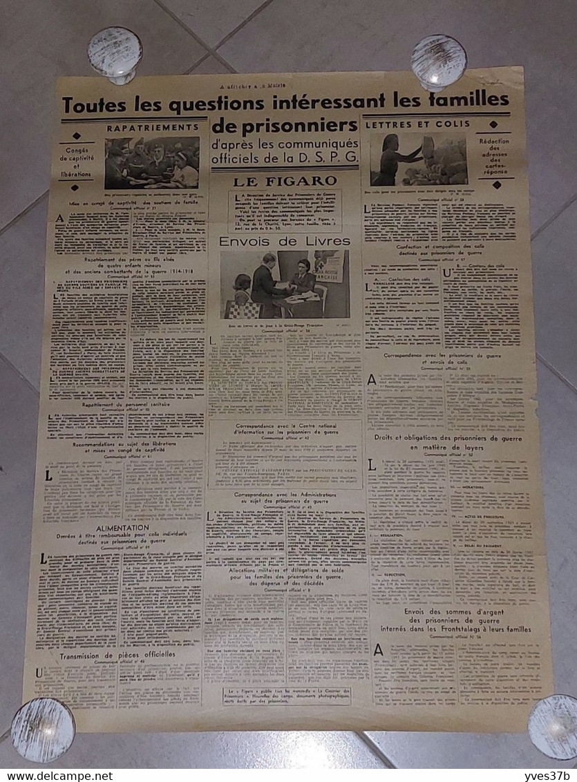 AFFICHE De Mairie 1941 "Questions Des Familles De Prisonniers - 43x59 - TB - Afiches