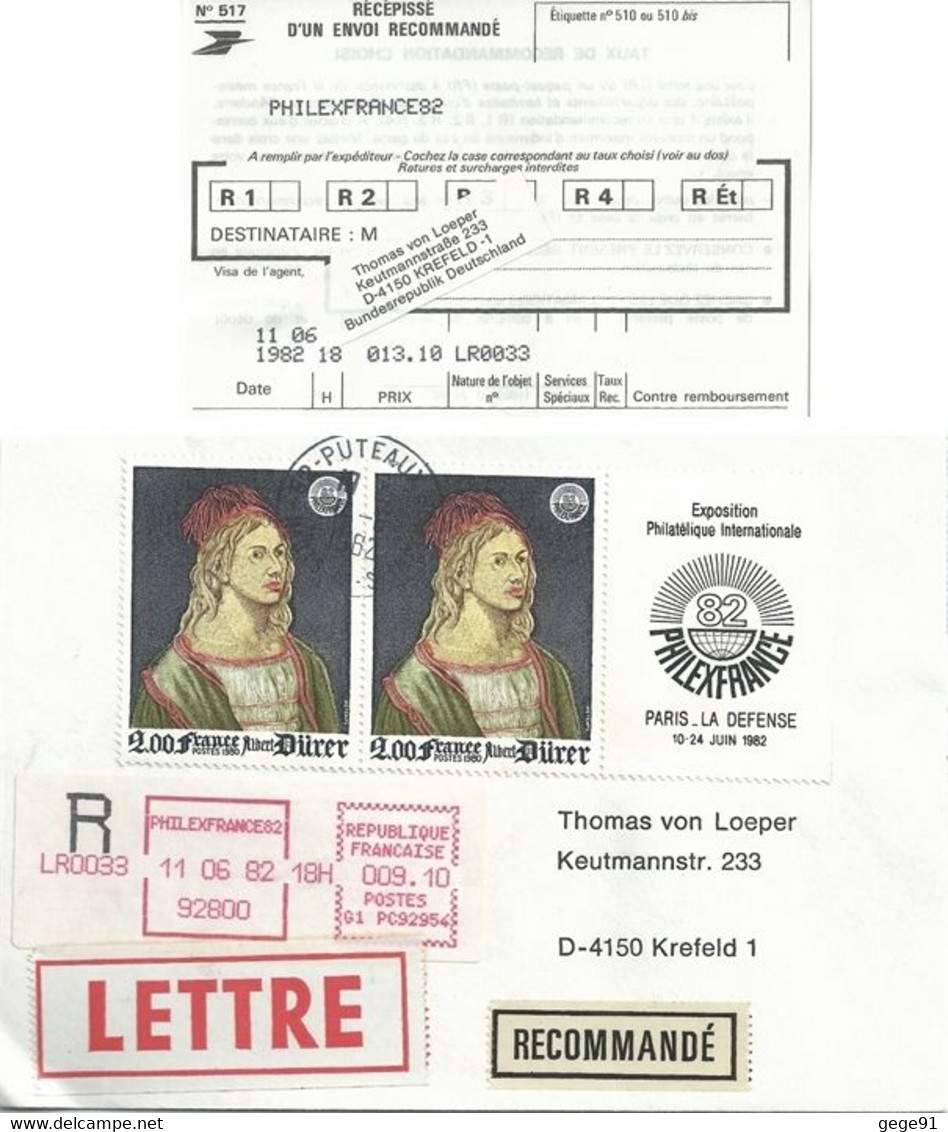 Vignette D'affranchissement De Guichet - Mog - PhilexFrance 82 - Lettre Recommandé Avec Récépissé - 1969 Montgeron – Weißes Papier – Frama/Satas