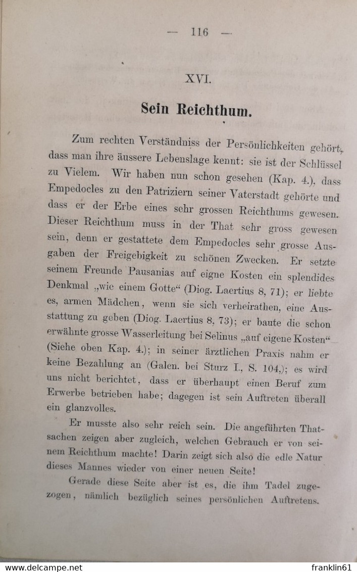 Empedocles. Eine Studie Zur Philosophie Der Griechen. - Filosofía