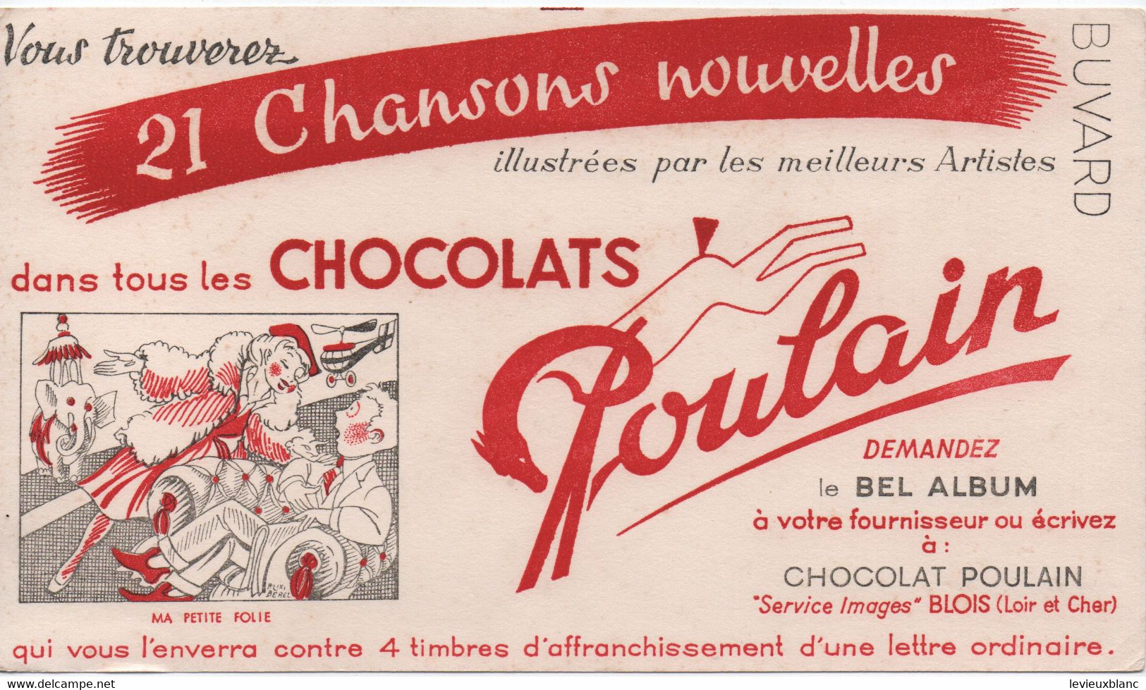 Buvard Ancien/CHOCOLATS POULAIN/Chansons Nouvelles/Extra Lacta/" Ma Petite Folie"/BLOIS/1955-65       BUV539 - Kakao & Schokolade