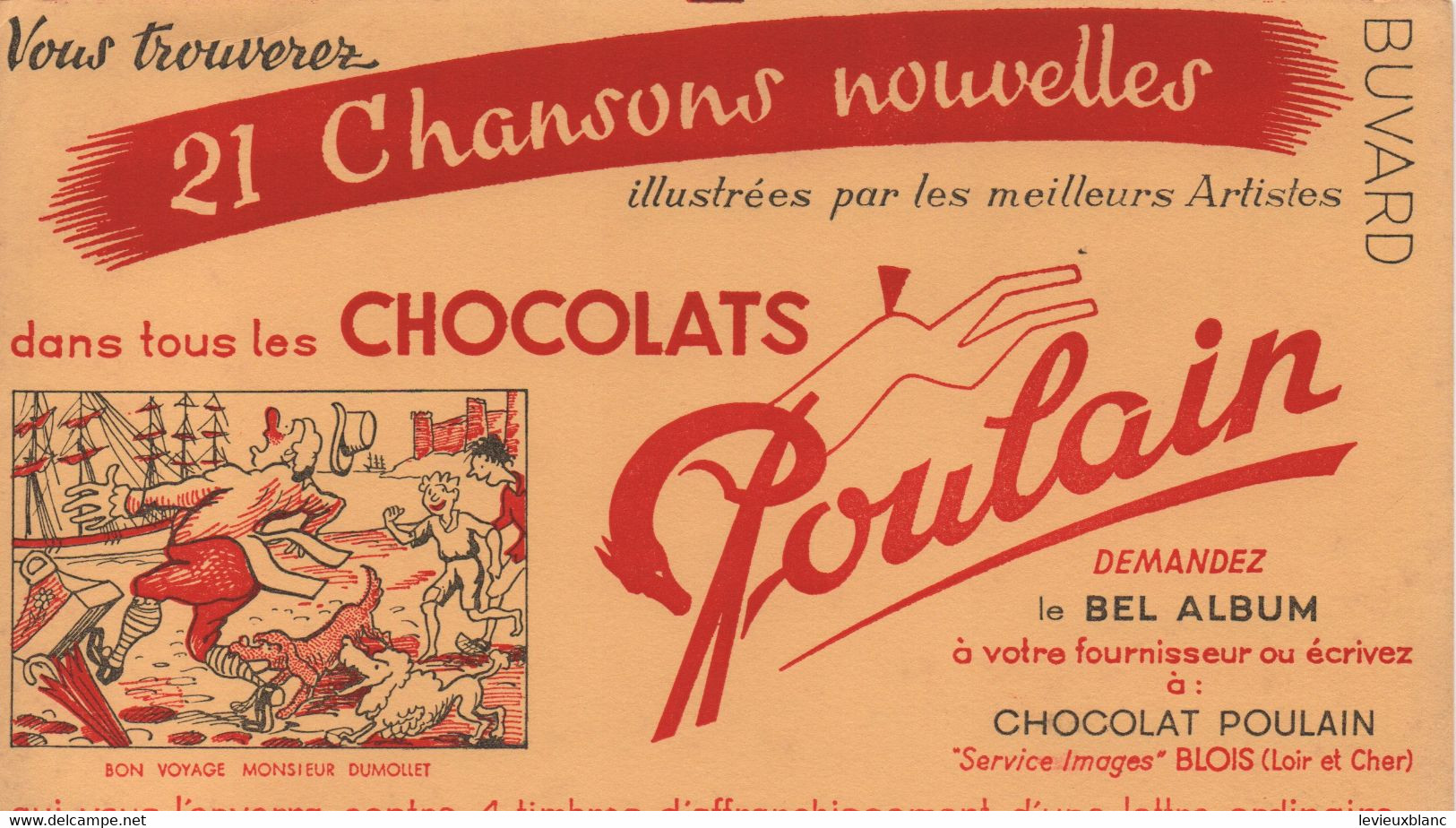 Buvard Ancien/CHOCOLATS POULAIN/Chansons Nouvelles/Extra Lacta/" Bon Voyage Monsieur Dumollet"/BLOIS/1955-65     BUV542 - Chocolat