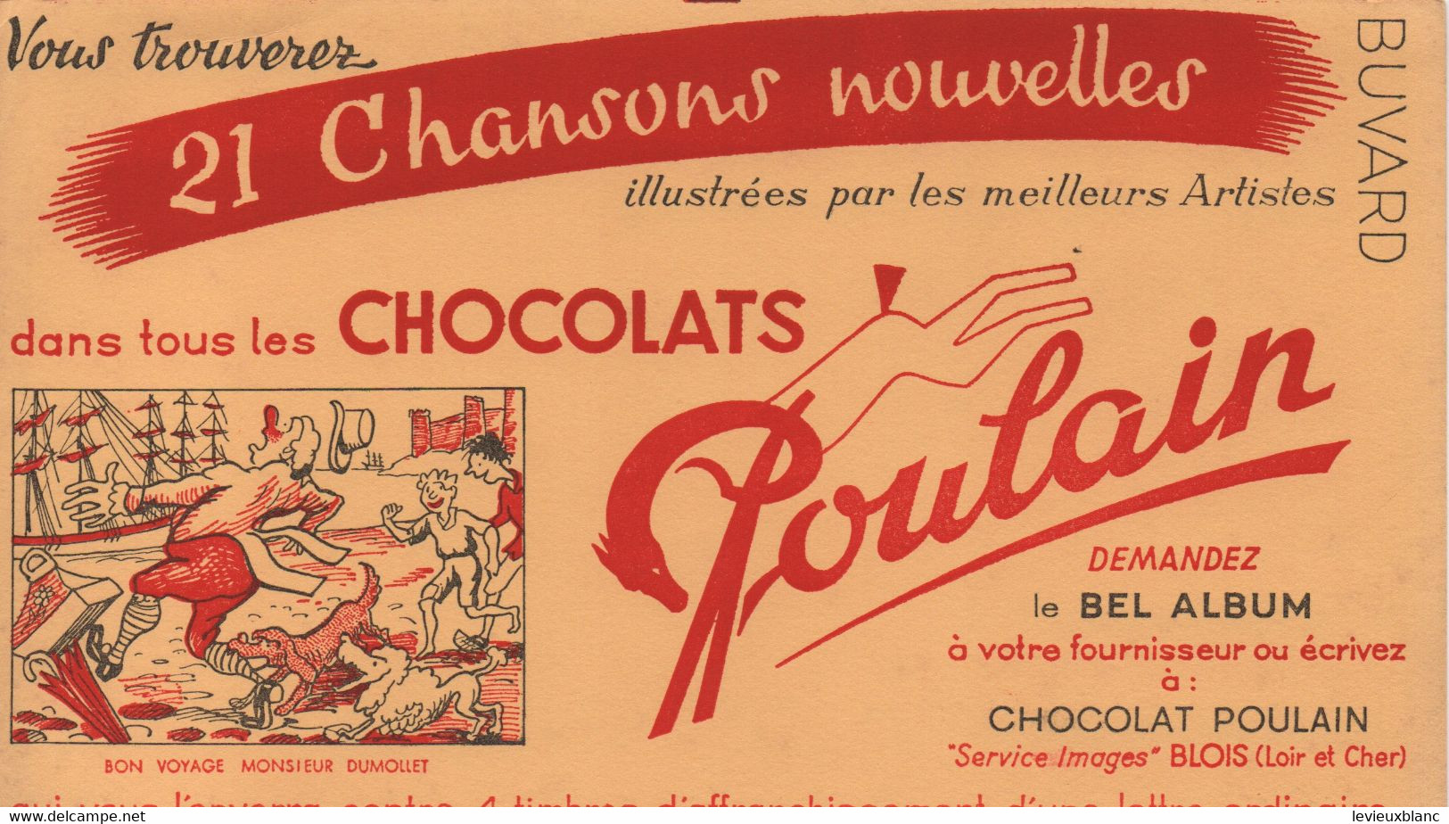 Buvard Ancien/CHOCOLATS POULAIN/Chansons Nouvelles/Extra Lacta/" Bon Voyage Monsieur Dumollet"/BLOIS/1955-65     BUV542 - Cocoa & Chocolat