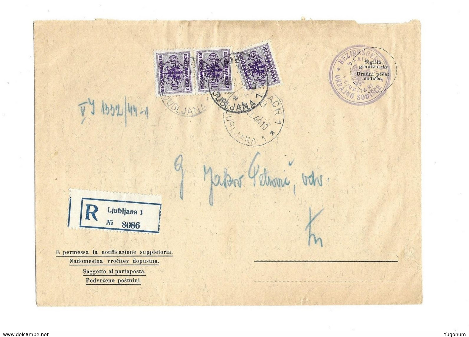 Slovenia WWII 1944 Letter With R Label Ljubljana , German Stamp Laibach, Poste Italiane Stamps  (No 2095) - Lubiana