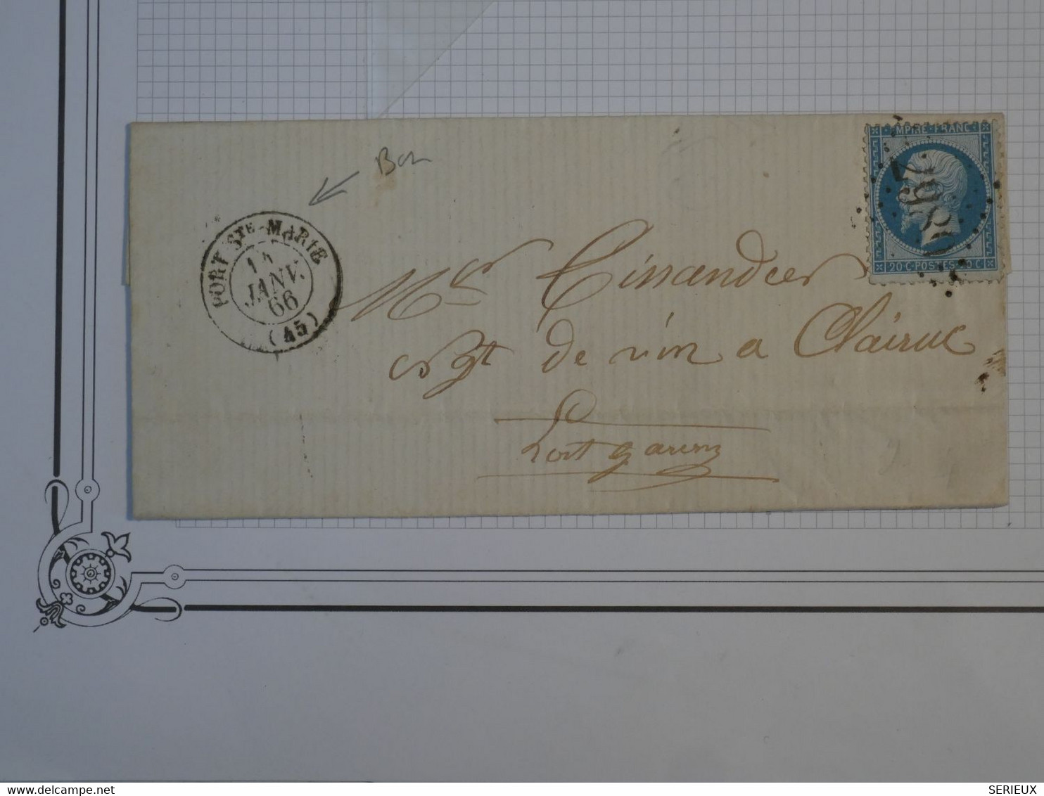 BO3 FRANCE BELLE LETTRE  RR 1866 PORT STE MARIE  A LONGWY   +BON CACHET + AFF. INTERESSANT++ - 1862 Napoléon III.