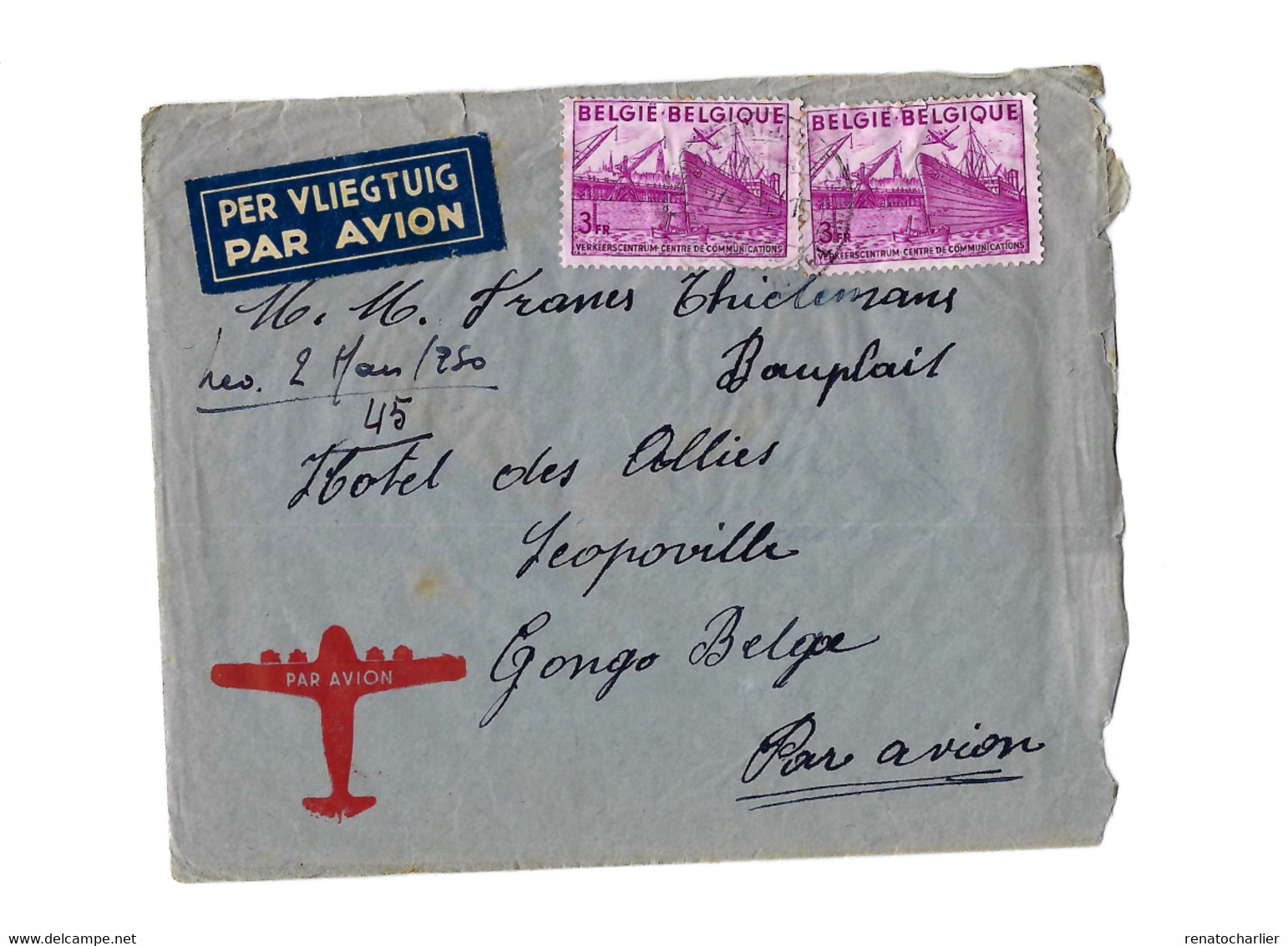 Lettre De Overijse à Léopoldville (Congo Belge) - 1948 Exportación