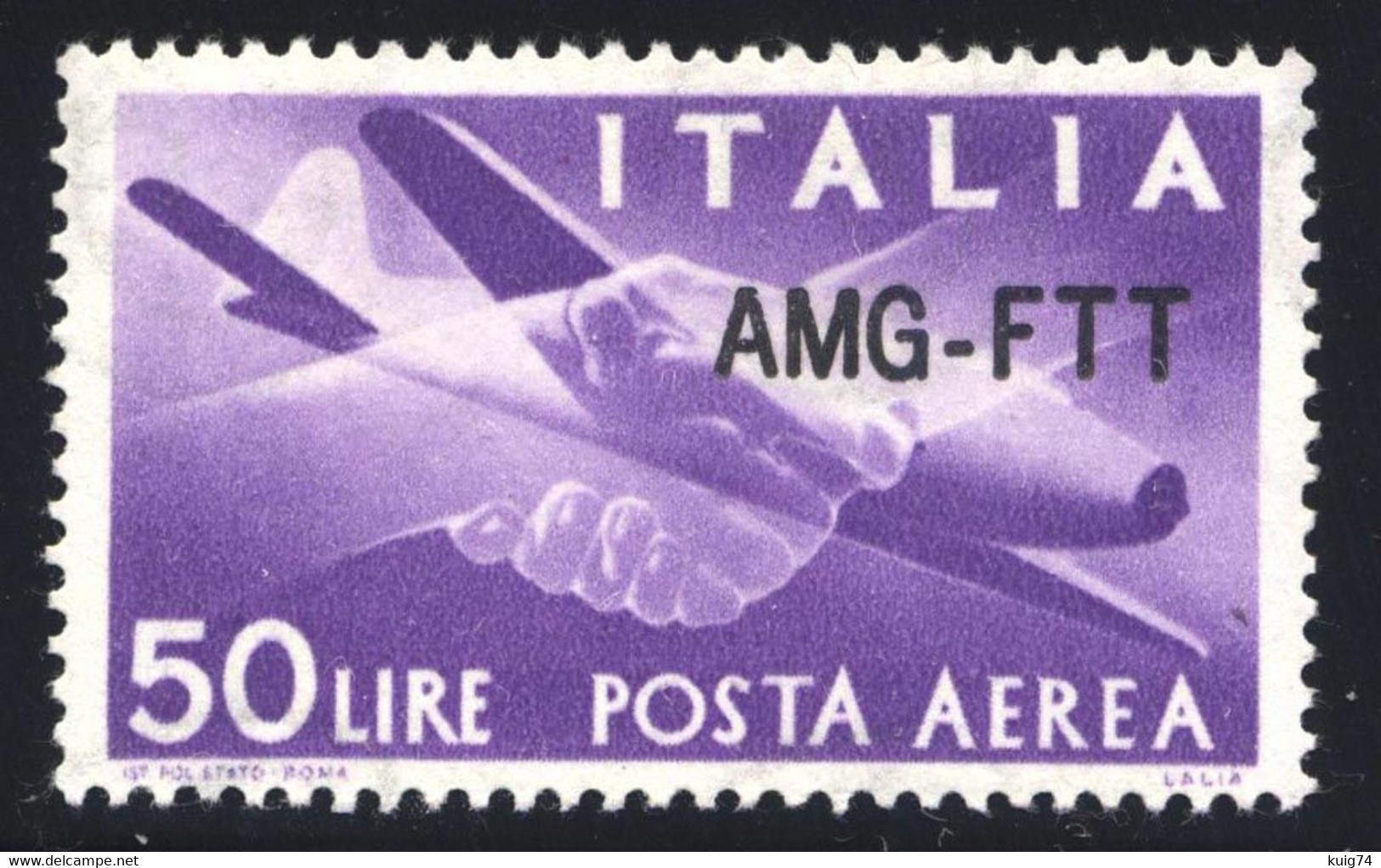 1954 TRIESTE PA "DEMOCRATICA" LIRE 50 N.22A NUOVA SOPRASTAMPA NUOVO** GOMMA INTEGRA - VARIETY "NEW OVERPRINT"  MNH - Posta Aerea