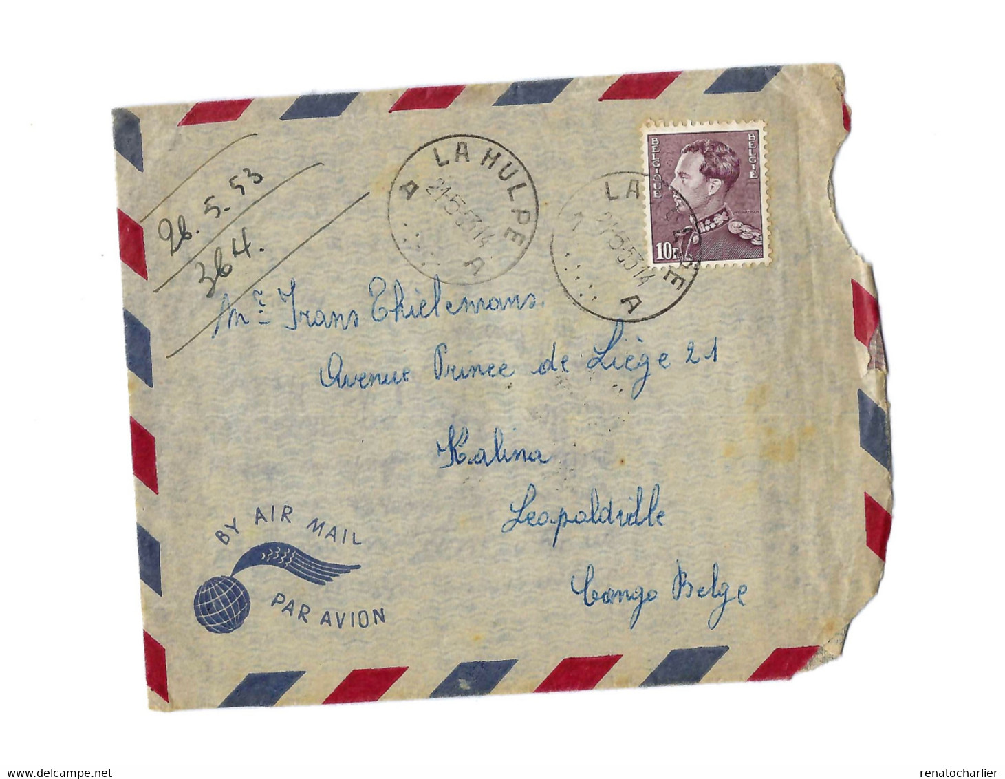 Lettre Expédiée De La Hulpe à Léopoldville (Congo Belge).Avec Courrier. - 1934-1935 Leopoldo III