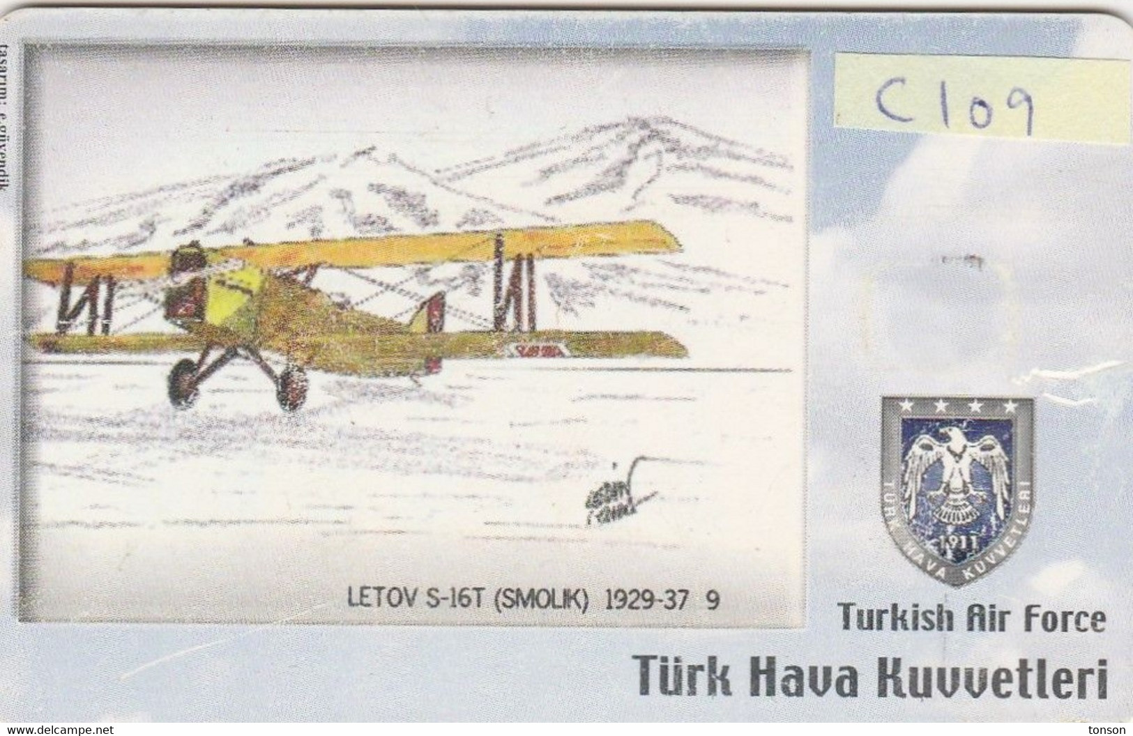 Turkey, TR-C-109, Turkish Air Force, Letov S-16T (Smolik) 1929-37, Airplane, 2 Scans.  Wear On Chipside - Türkei