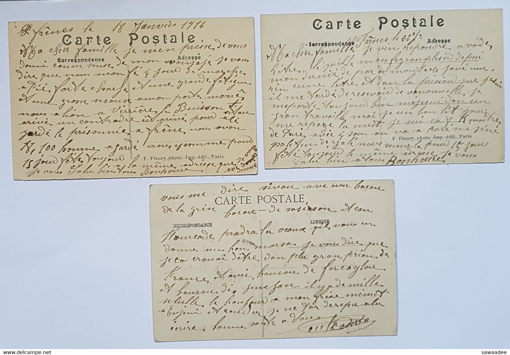 CARTE POSTALE - FRANCE - LOT DE 3 - ETABLISSEMENT PENITENTIAIRE DE FRESNES (94) - 1916 - CORRESPONDANCES - GARDIEN - Gefängnis & Insassen