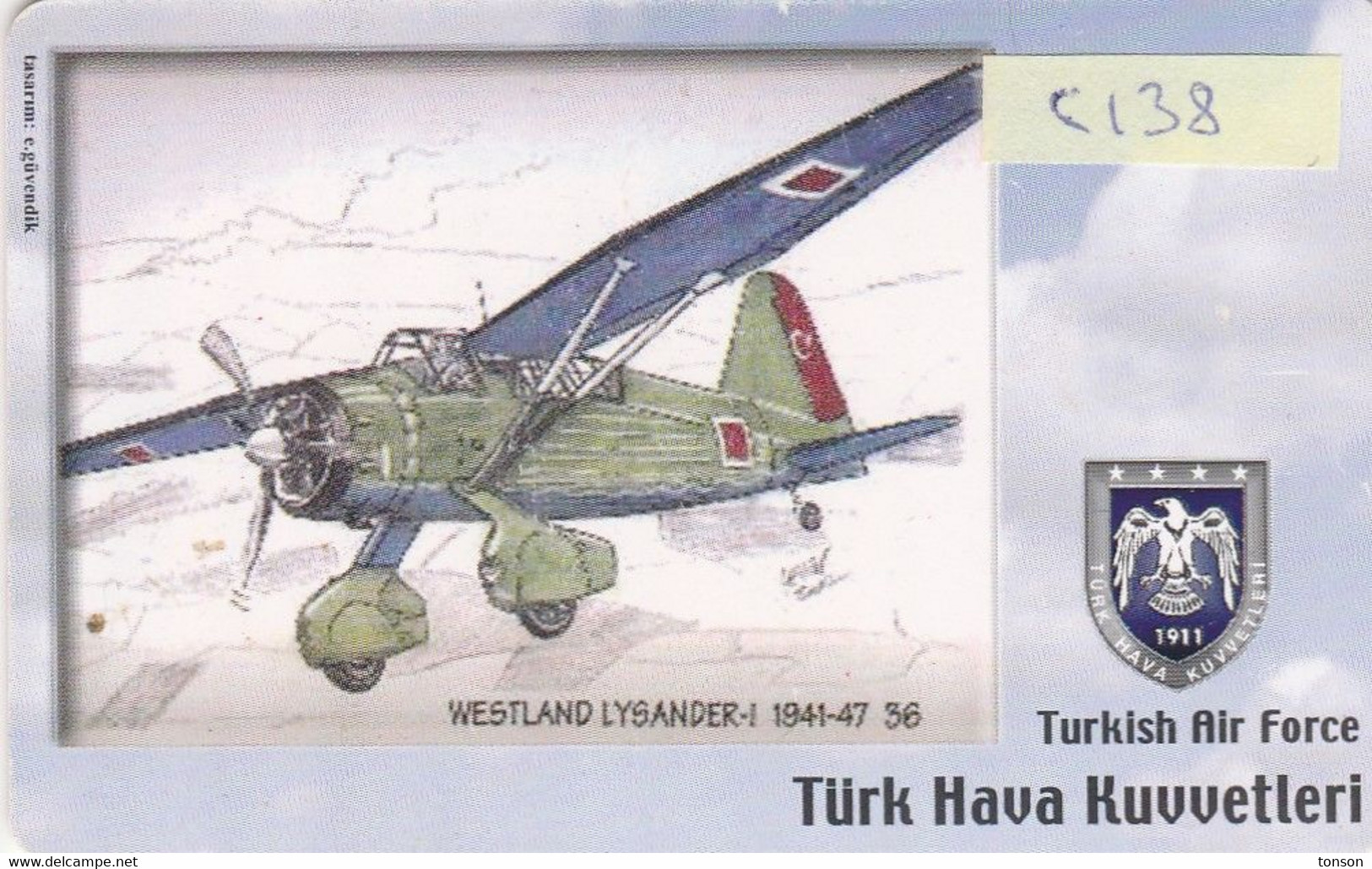 Turkey, TR-C-138, Turkish Air Force,Westland Lysander-I 1941-47, Airplane, 2 Scans. - Türkei