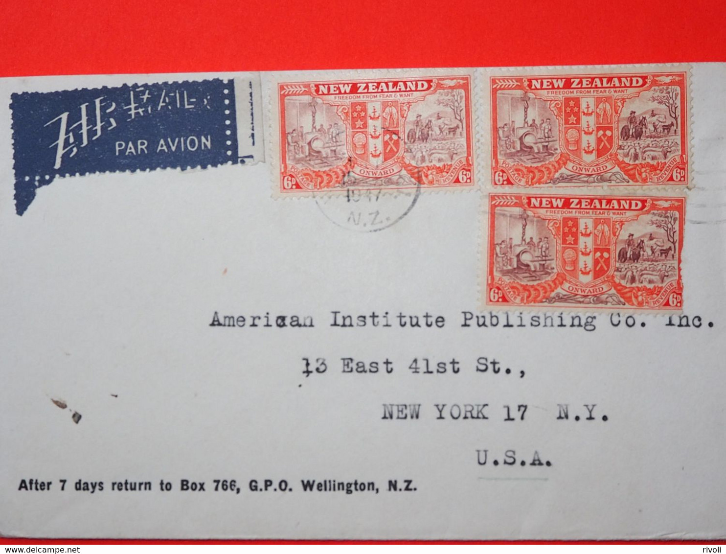 NOUVELLE ZELANDE -NEW ZEALAND LETTRE 1947 DE WELLINGTON VERS NEW YORK - Lettres & Documents