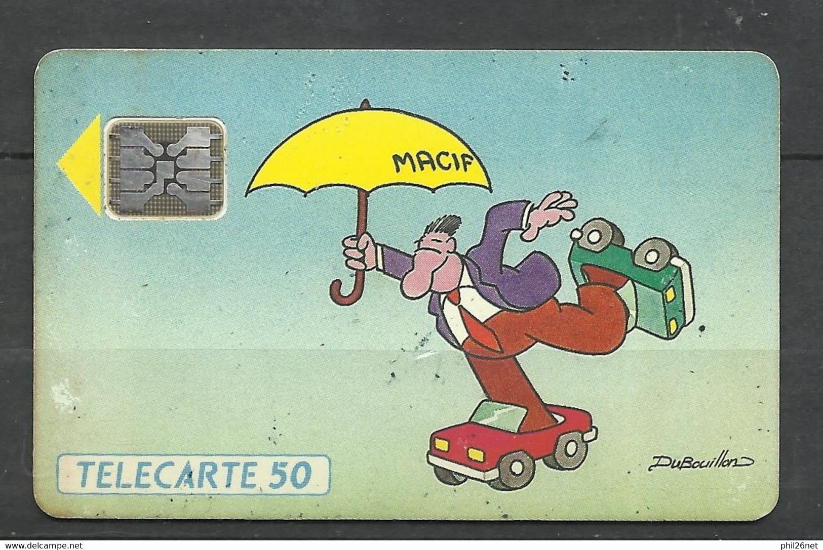 Télécarte Illustrée Humoristique En 606 MACIF Rhône Alpes 1993   50U  Par Dubouillon Assurance Auto   AB/B - 1993