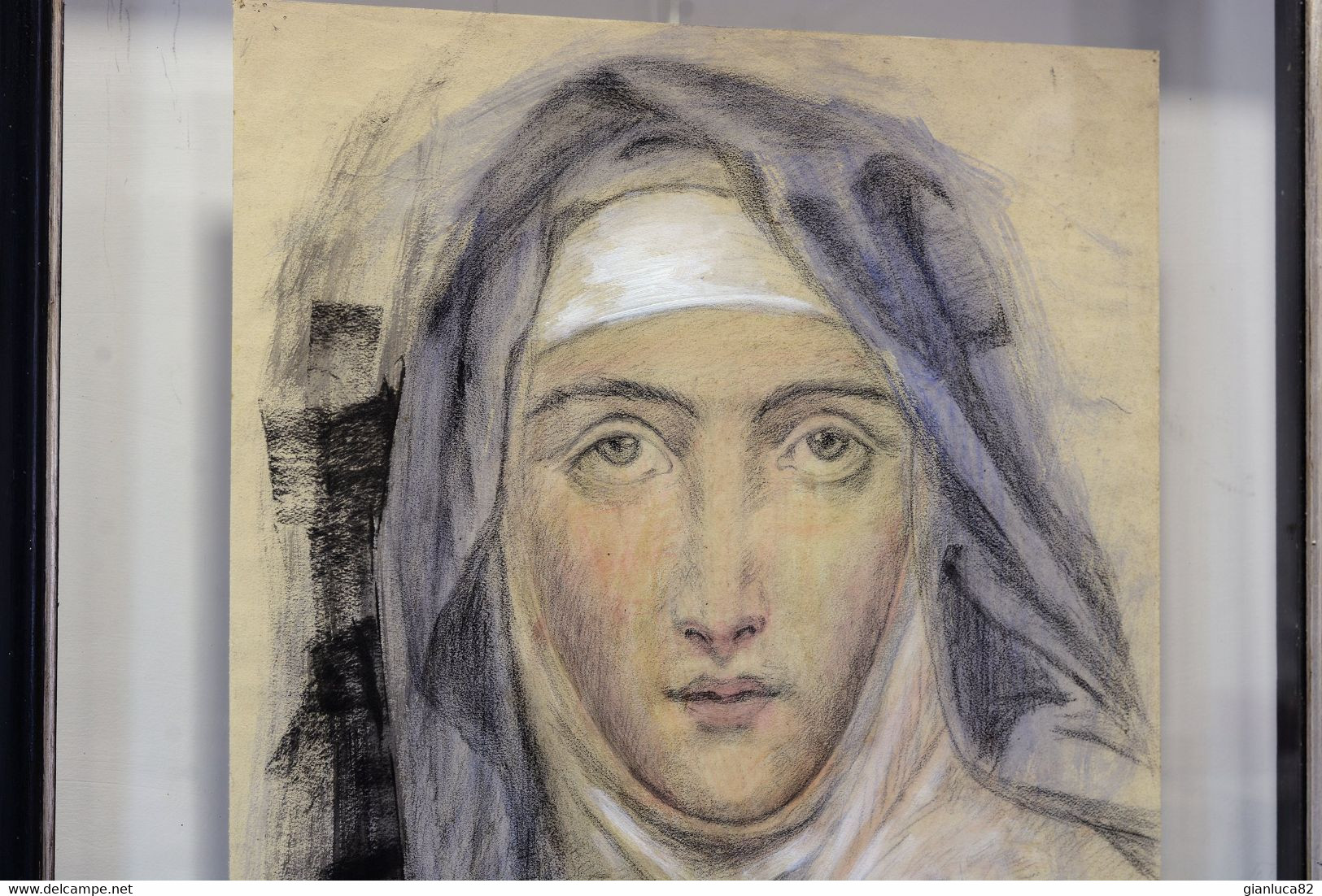 Dipinto Anonimo, Ritratto Di Monaca, Pastello Su Carta, Italia G117  Disegno A Pastello Su Carta Di Anonimo Primi '900 - Pastelli