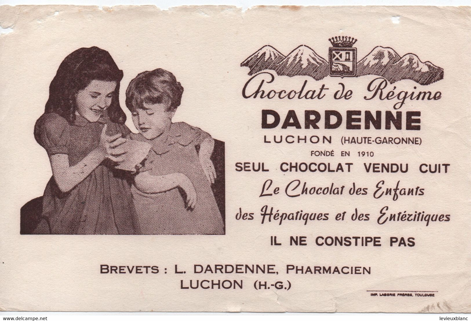Buvard Ancien/CHOCOLAT De REGIME / DARDENNE Pharmacien/ Luchon/Haute-Garonne/Vers 1950-60     BUV549 - Chocolade En Cacao