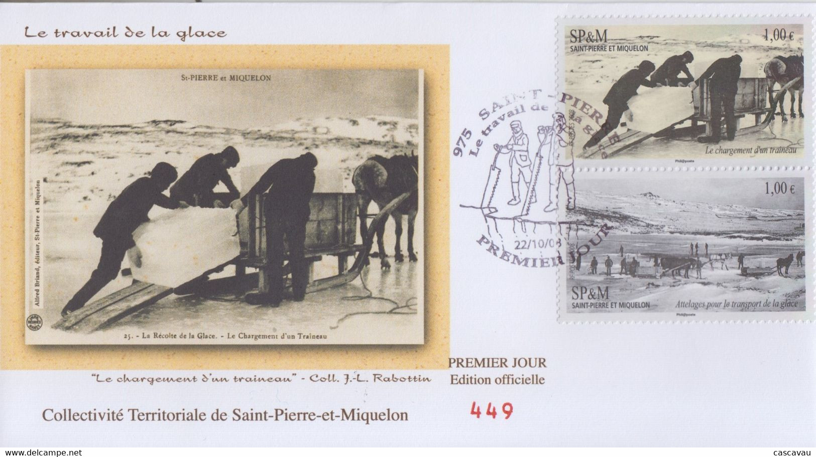 Enveloppe   FDC   1er   JOUR   SAINT  PIERRE  Et  MIQUELON    Le  Travail  De  La   Glace   2008 - FDC