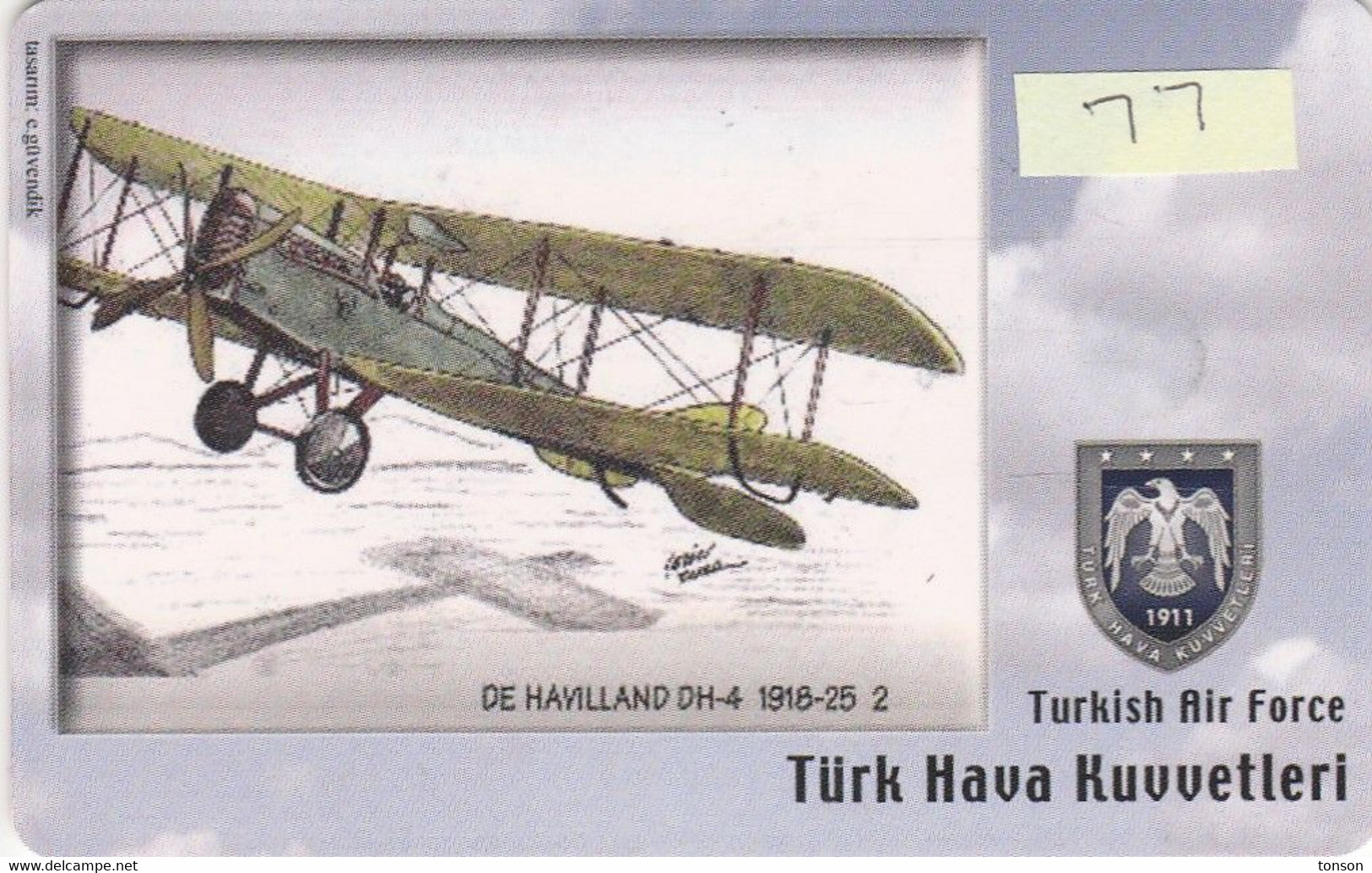 Turkey, TR-C-077, Turkish Air Force, De Havilland DH-4 1918-25, Airplane, 2 Scans.  Please Read - Türkei