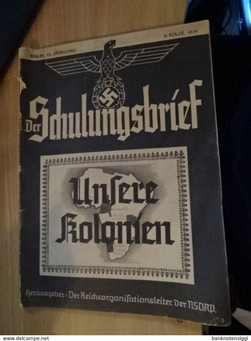 1 Heft  "Schulungsbrief" Unsere Kolonien. 8.Folge 1939 - Politik & Zeitgeschichte