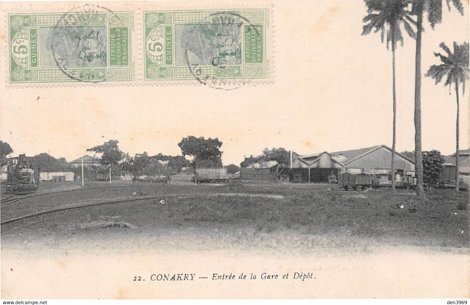 Afrique - GUINEE Française - Conakry - Entrée De La Gare Et Dépôt - Locomotive - Voyagé (voir Les 2 Scans) - Guinée Française