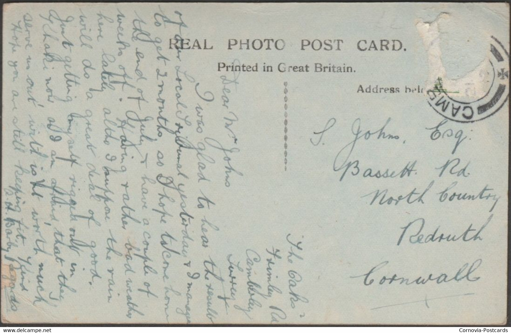 R M College, Camberley, Surrey, 1917 - RP Postcard - Surrey