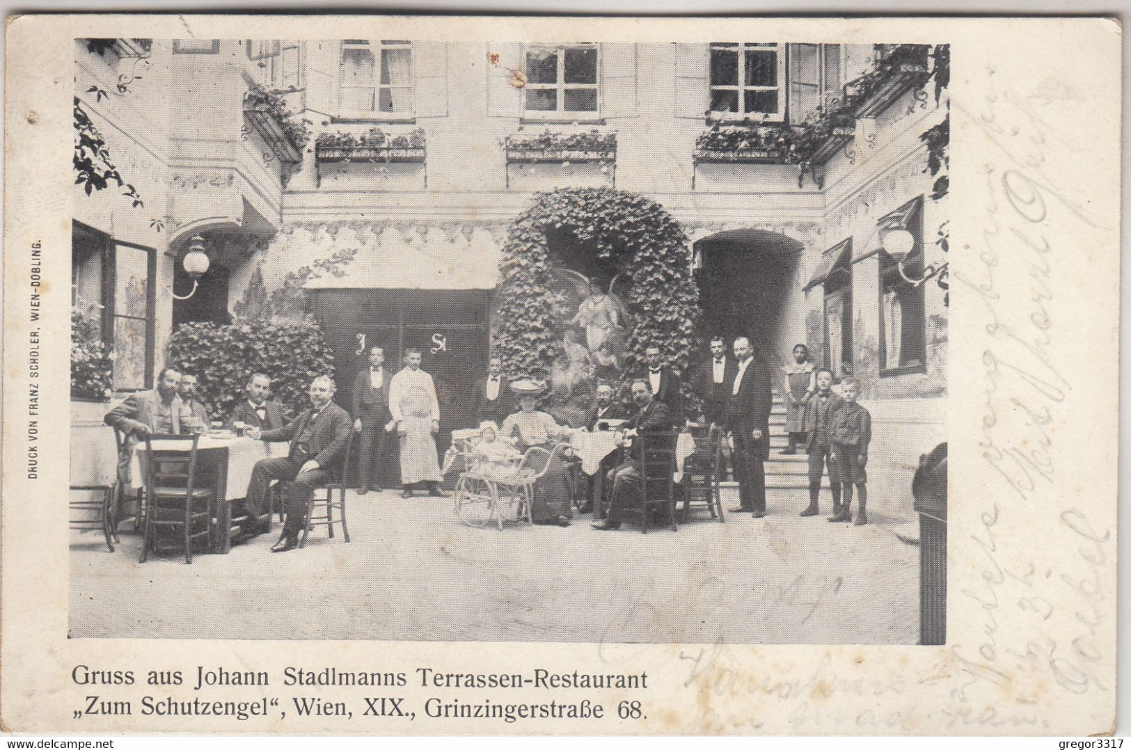 C4625) WIEN - GRUSS Aus JOHANN STADELMANN Terrassen Restaurant ZUM SCHUTZENGEL - Grinzingerstraße 68  - 1909 !! - Grinzing