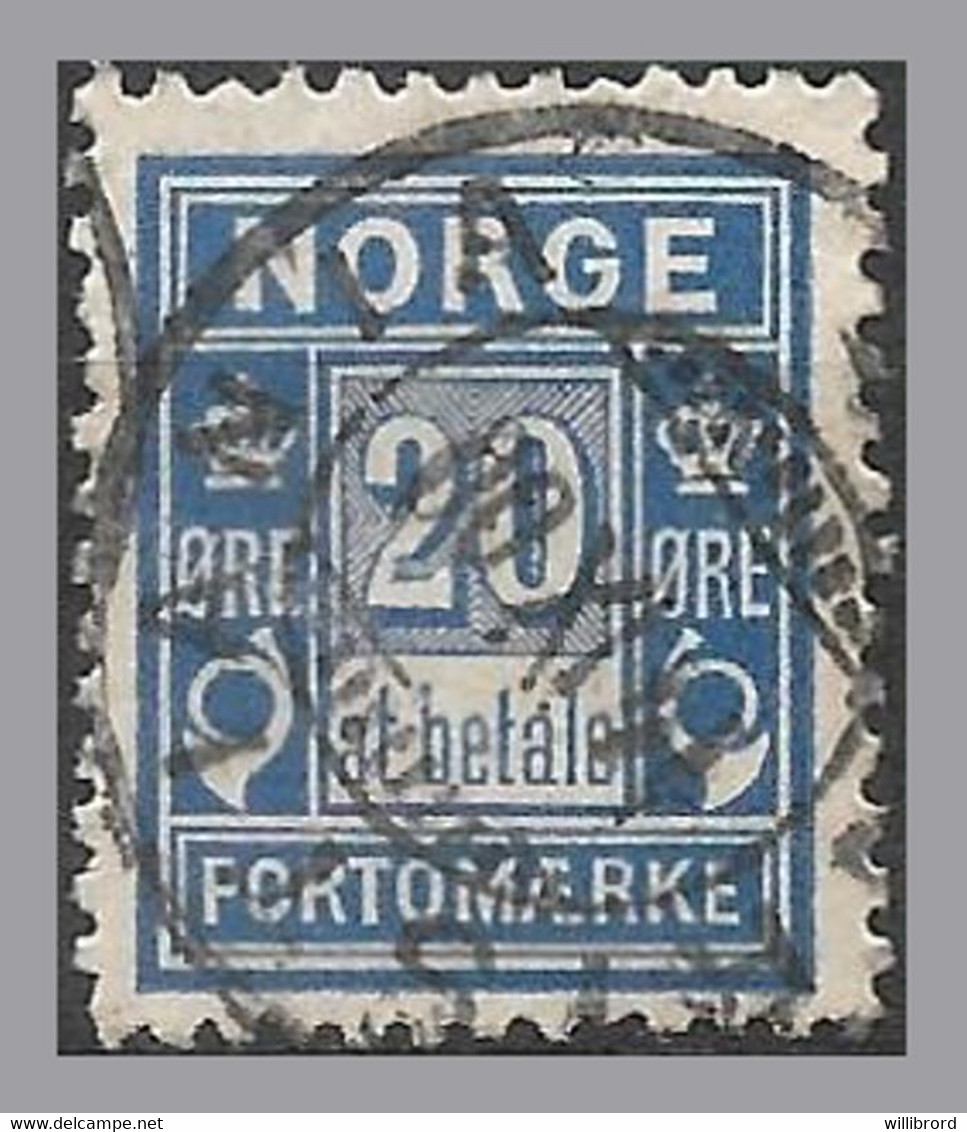 NORWAY - 20o 1889 Postage Due - SCARCE P. 13½x12½ Used - Scott J5a (cv $100) - Oblitérés