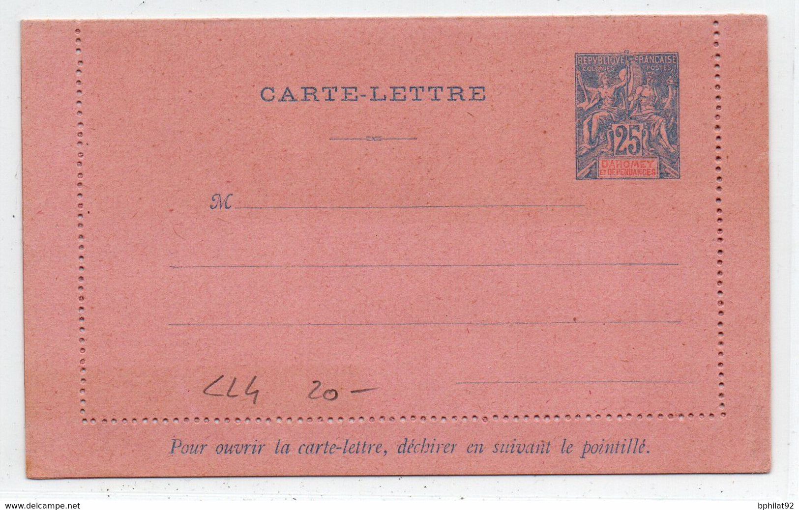 !!! DAHOMEY, ENTIER POSTAL CL4 NEUF - Storia Postale