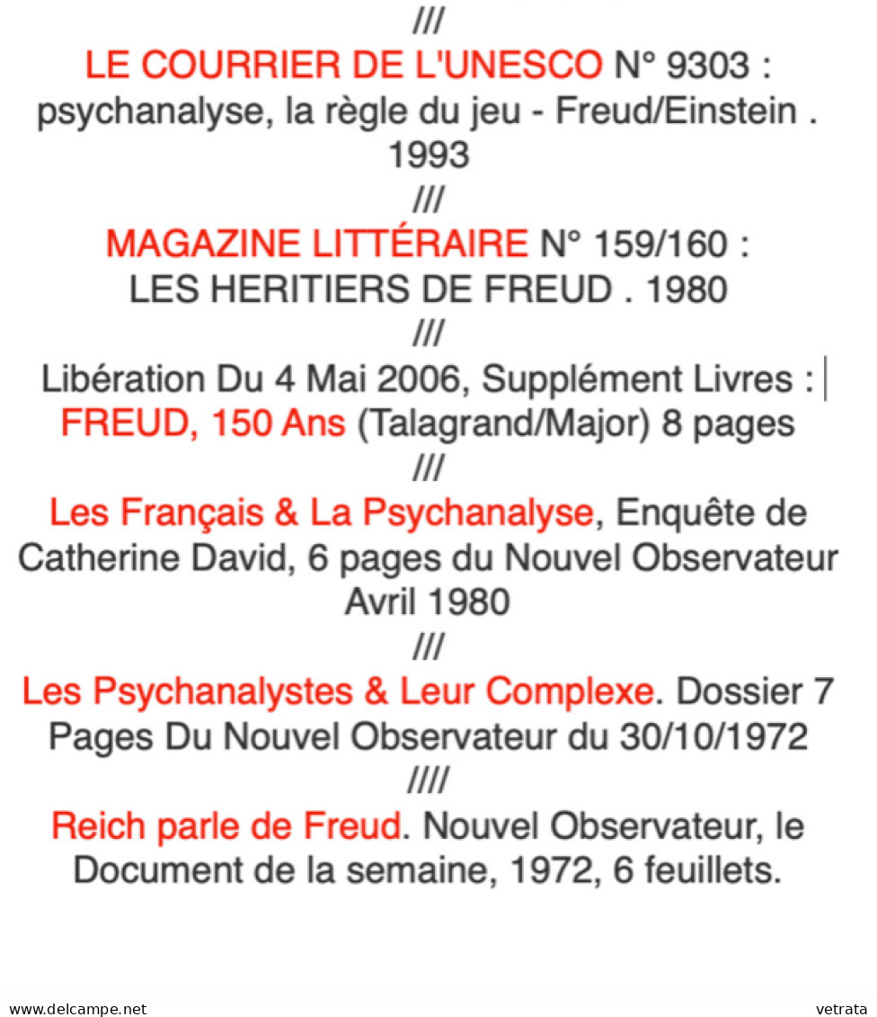 Psychanalyse/Psychiatrie/Freud/Reich : 6 Livres / 2 Revues / 1 supplément à Libération & 3 documents du Nouvel Observate