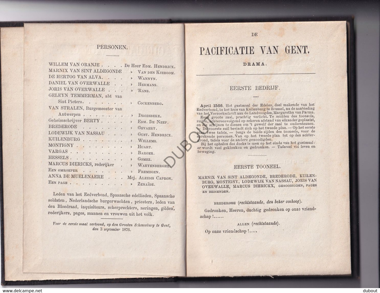 Gent - Pacificatie Van Gent, Historisch Drama - E. Van Goethem, Muziek: Peter Benoit - 1876 (W177) - Antique