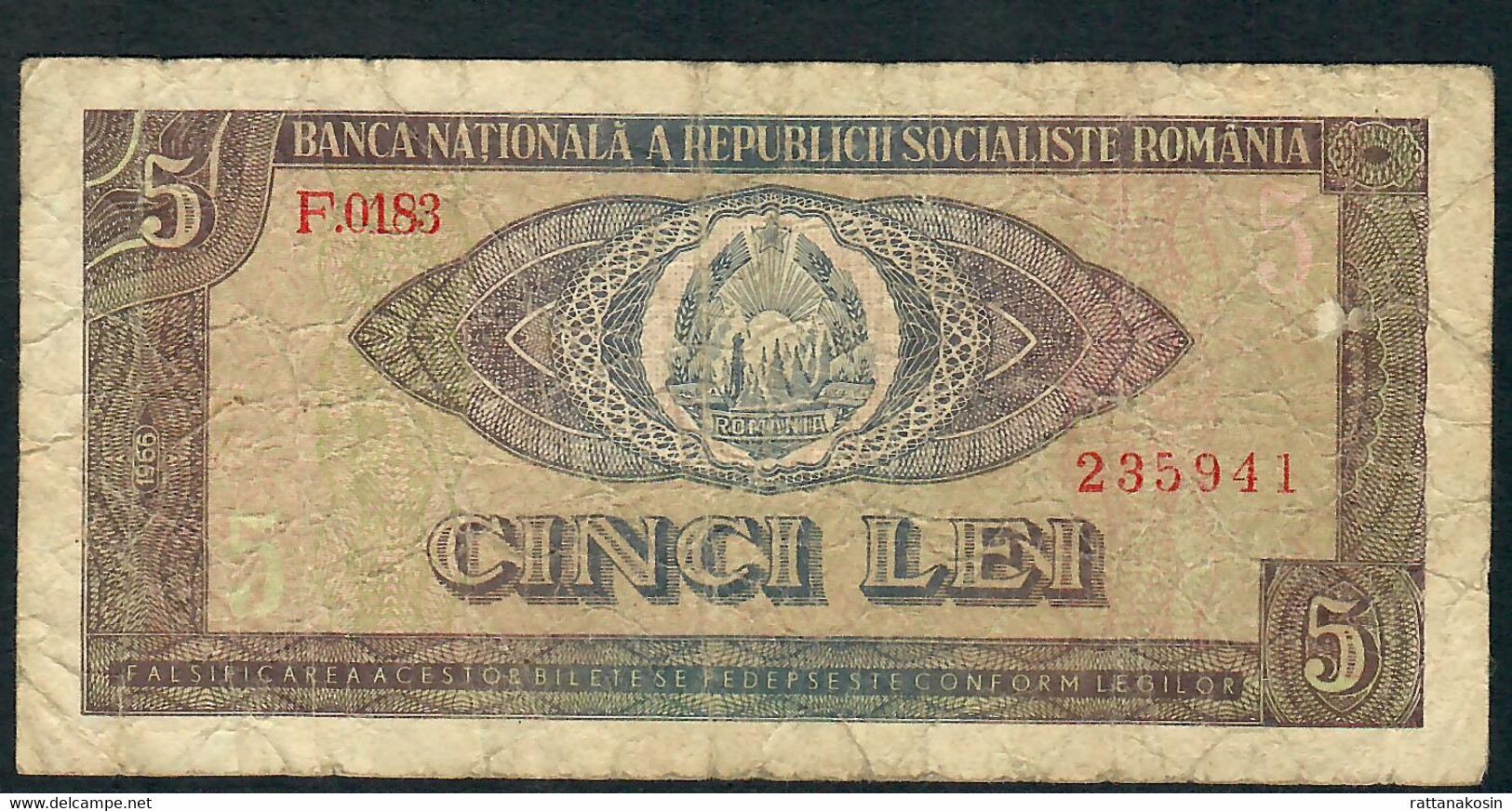 ROMANIA P93 5 LEI 1966  #F.0183   FINE - Roumanie