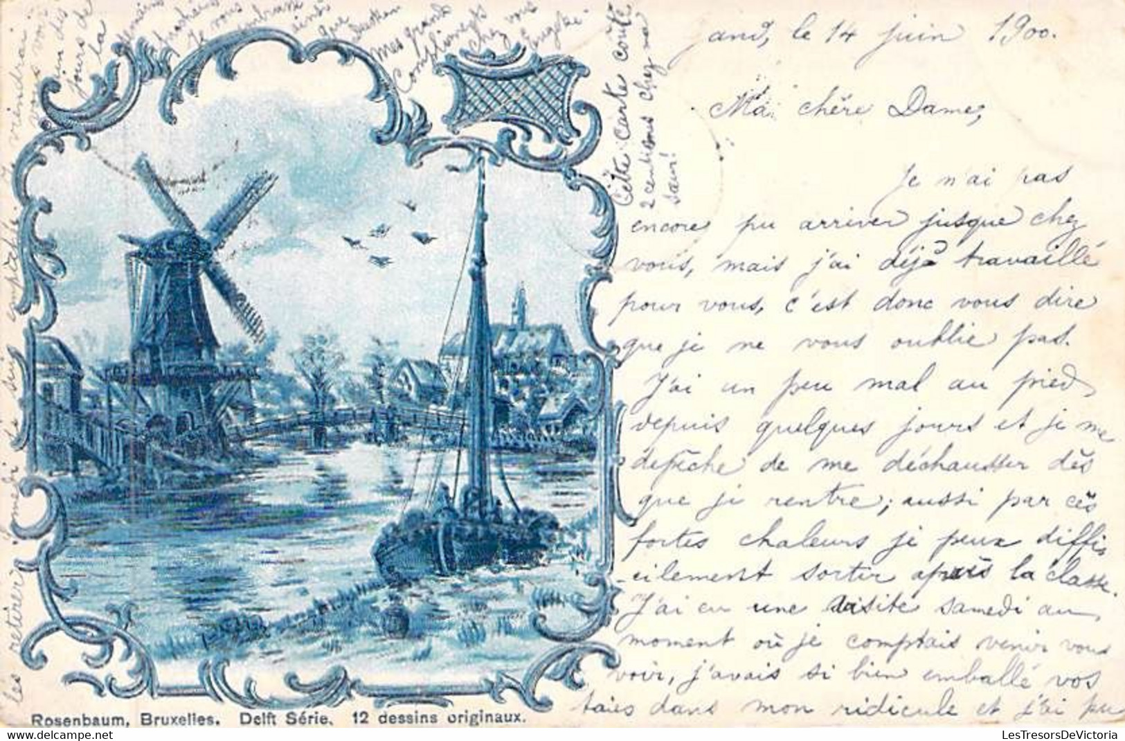 Pays Bas - Rosenbaum - Delft Série - 12 Dessins Originaux- Précurseur - Oblitéré Gand 1900 - Carte Postale Ancienne - Delft