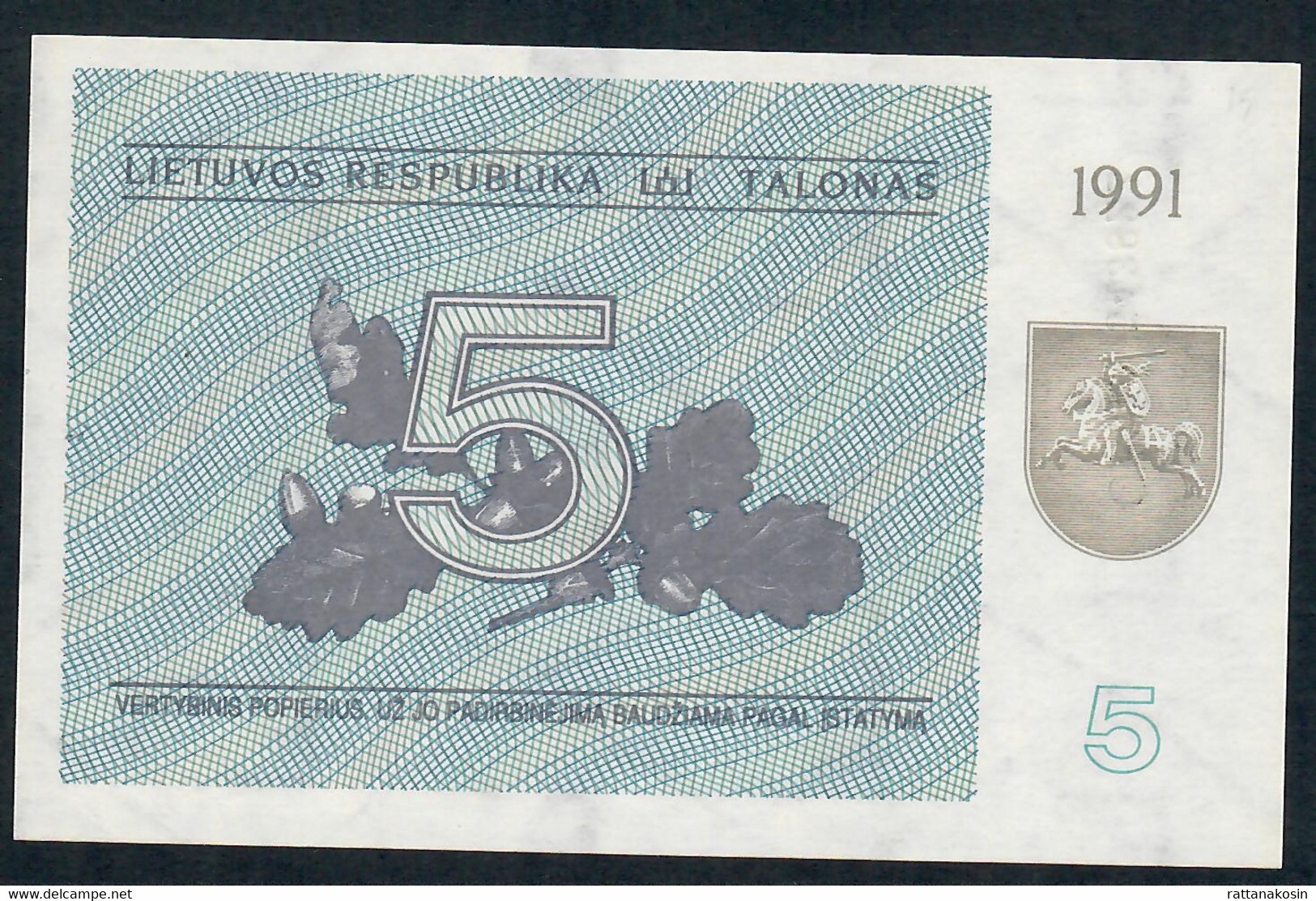 LITUANIA P34b  5 TALONAS 1991 #CF UNC. - Lithuania