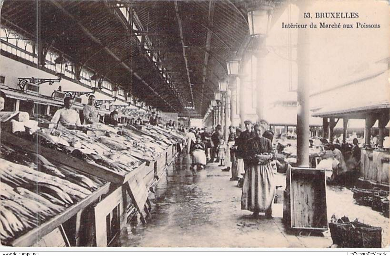 Belgique - Bruxelles - Intérieur Du Marché Aux Poissons - Edit. Grand Bazar Anspach - Animé - Carte Postale Ancienne - Bruxelles-ville