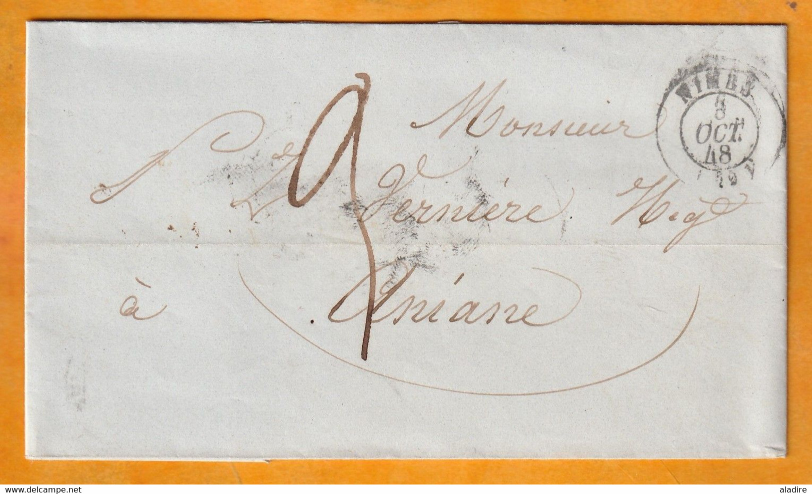 1848 - NIMES, Gard, Petit Cachet - Taxe Manuelle 3 Décimes - Sur Lettre Pliée Avec Correspondance - 1801-1848: Précurseurs XIX
