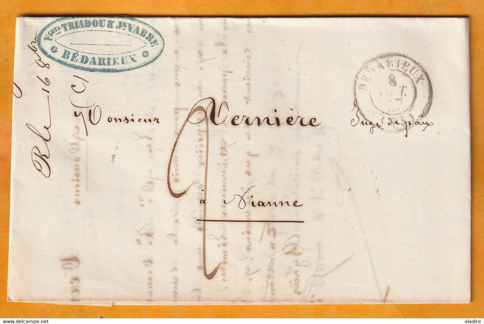 1847 - BEDARIEUX, Hérault, Petit Cachet - Taxe Manuelle 2 Décimes - Sur Lettre Pliée Avec Correspondance - 1801-1848: Precursors XIX