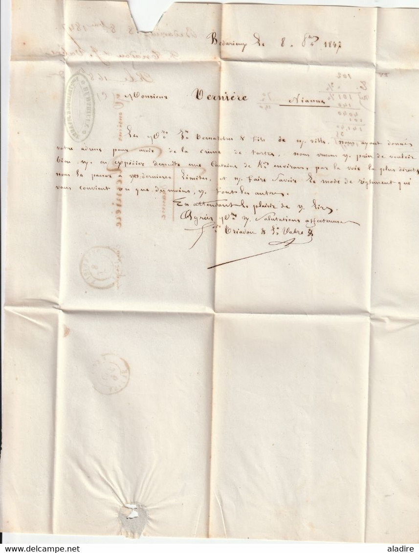 1847 - BEDARIEUX, Hérault, Petit Cachet - Taxe Manuelle 2 Décimes - Sur Lettre Pliée Avec Correspondance - 1801-1848: Precursors XIX