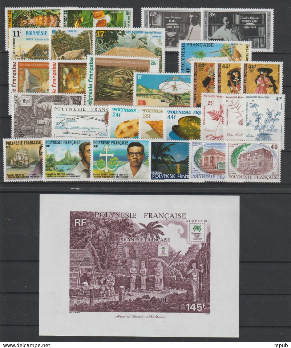 Polynésie Année Complète 1988, 295 à 323, 29 Val + BF 14 ** MNH - Volledig Jaar