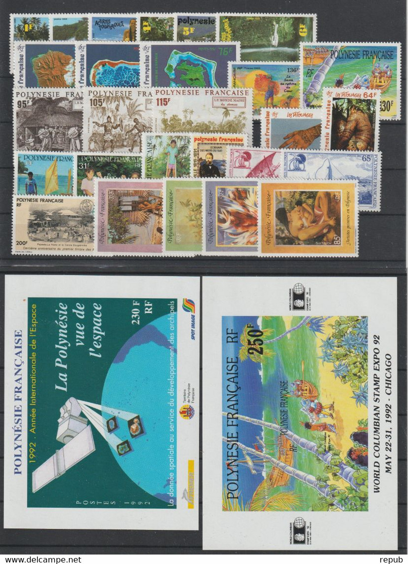 Polynésie Année Complète 1992, 399 à 425, 27 Val + BF 19 Et 20 ** MNH - Full Years